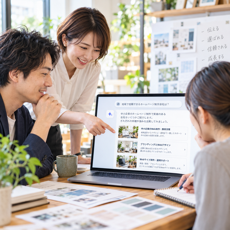 AI検索を囲むクリエイティブチーム