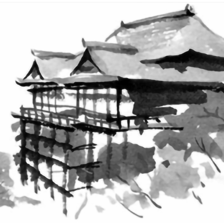 清水寺　水墨画