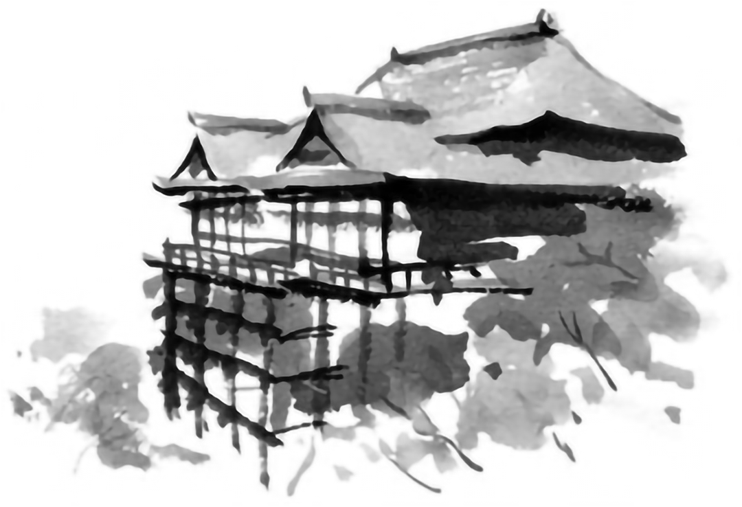 清水寺　水墨画