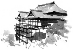 清水寺　水墨画
